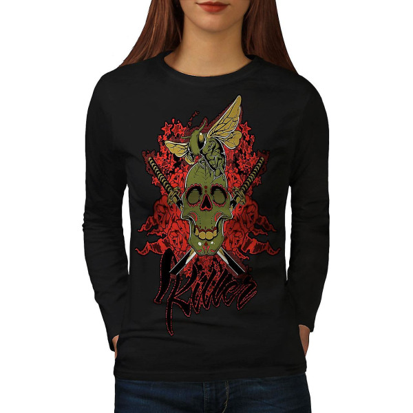 Killer Rose Bug Skull Kvinnor Blacklong Sleeve T-shirt | Wellcoda L