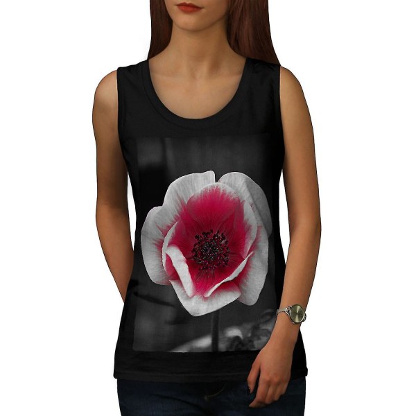 Röd Blomma Foto Kvinnor Blacktank Top L