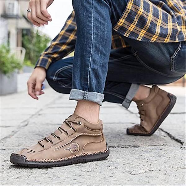 Herrskor Bekväma ankelstövlar Handsömmar Casual Herr Loafers Mjuk sula Andas Flats Skor Khaki 41