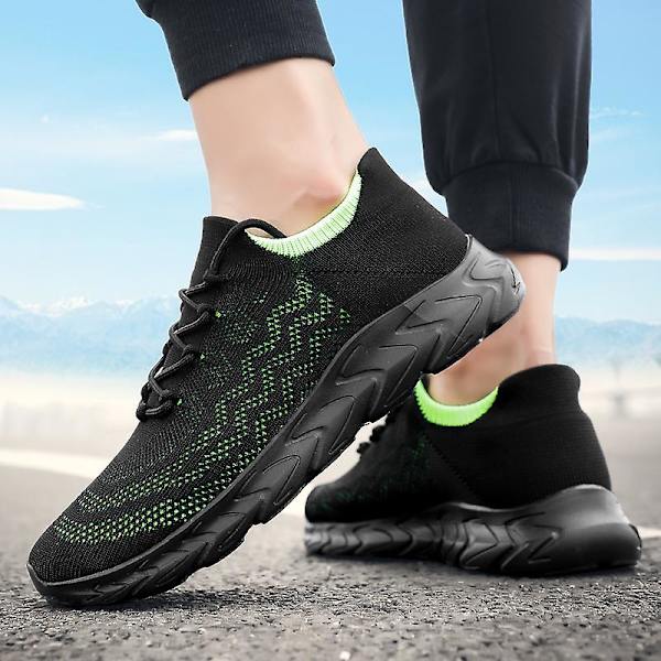 Sneakers för flugvävning för män Andas löparskor Mode sportskor 3A836 BlackGreen 41