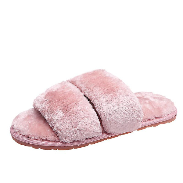 Damtofflor Flat Home Outdoor Casual Fur Tofflor Inomhus plysch tofflor Gul Pink 36