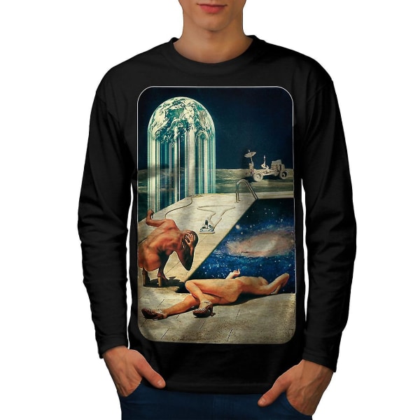 Naked Moon Landing Men Blacklong Sleeve T-shirt | Wellcoda M