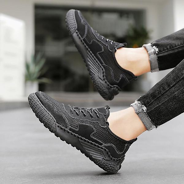 Promenadskor för män Andas Flying Woven Mesh joggingskor Halkfria sneakers 3C9903 Black 41