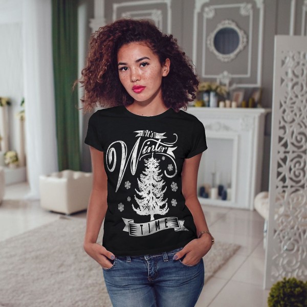 Winter Time Christmas Women Blackt-shirt L