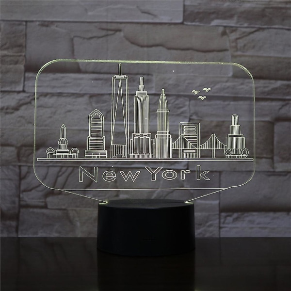 New York City 3d Led Nattljus Sovrumsbordslampa Färg ändras