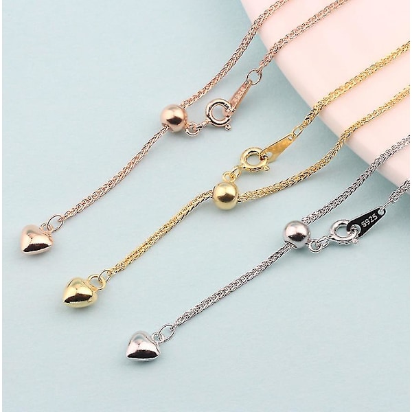 (ett vitguldhalsband)ett 925 Sterling Silverhalsband Kvinnlig fritt justerbar kedja Mångsidig Klassisk DIY Bare Chain Universal