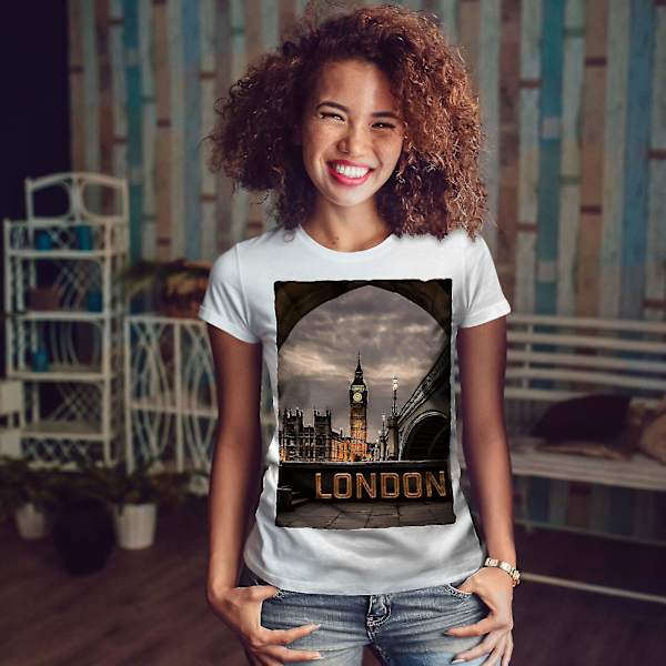 London Famous Places Whitet-shirt för kvinnor L