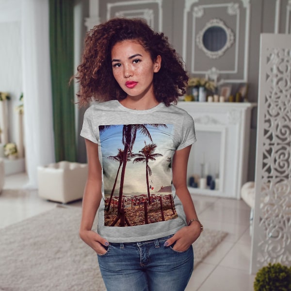 Beach Palm Summer Nature Dam Grå-skjorta 3XL