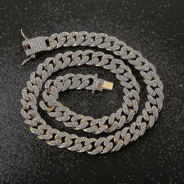 45cm kubanskt halsband inlagt strass hiphopkedja kubansk Ick Link Party Smycken Present Gold