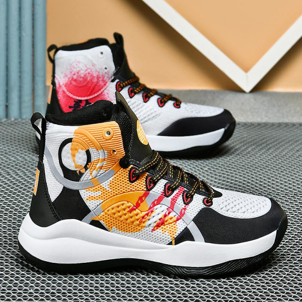 Barnbasketskor Mode Halkfria sneakers Andas sportskor 033 BlackOrange 39