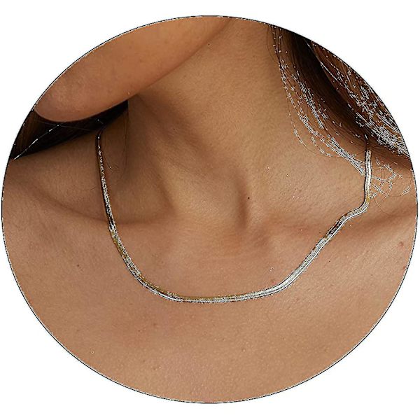 14k Goldf04silverpläterad ormkedja Halsband Fiskbenshalsband Guldchokerhalsband för kvinnor 1.5f043f045mm(w) 14"f0416"(l)