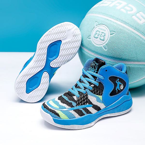 Barnbasketskor Mode Halkfria sneakers Sportskor som andas 2C008 BlackBlue 34