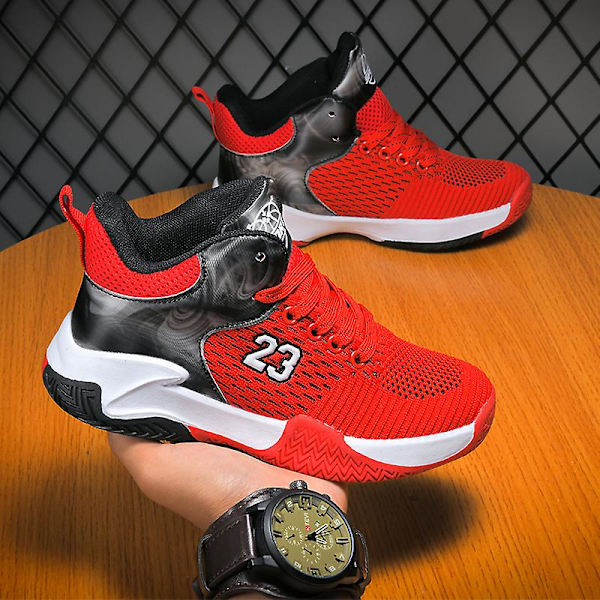 Barn Basketskor Andas Sneakers Trendiga Casual Skor Löparskor Yj2806 Red 35