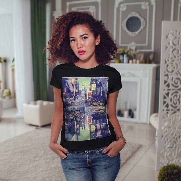 Square Time New York Svart t-shirt för kvinnor | Wellcoda M