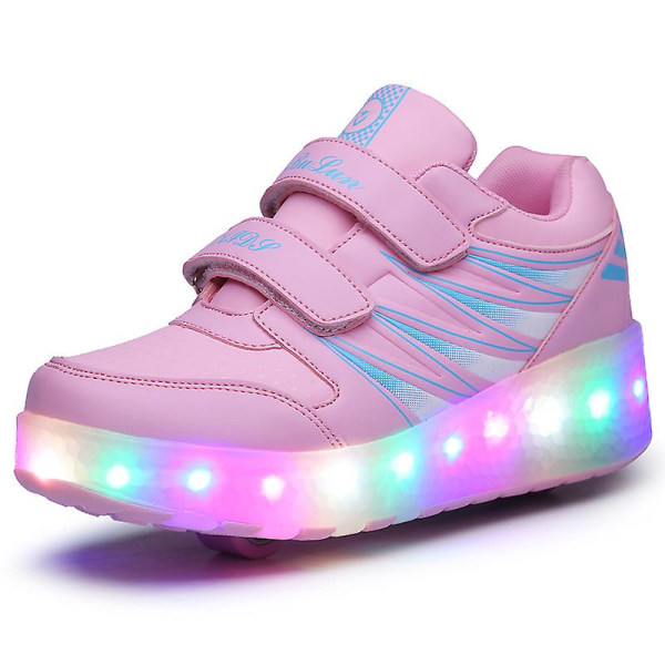 Barnsneakers Dubbelhjulsskor Led Light Shoes 988 Pink 31