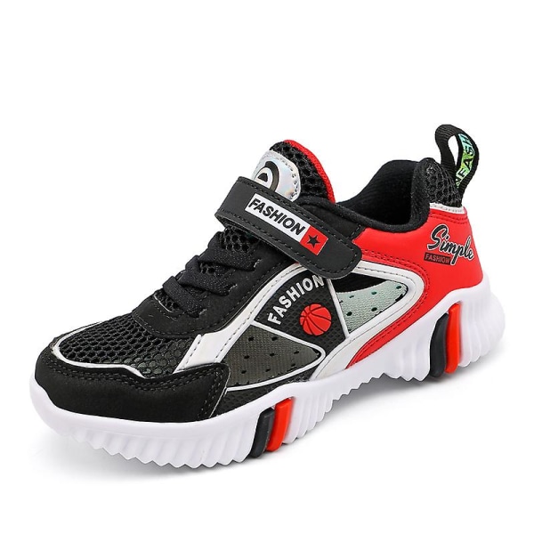 Sneakers för barn för pojkar, flickor, löpning tennisskor, lätt andas, sport, atletisk 3B585 BlackRed 28