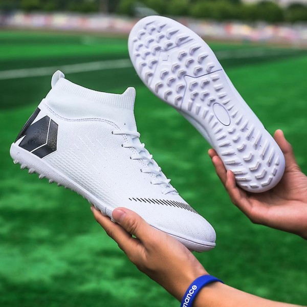 Fotbollsskor för män Halkfria fotbollsskor Klossar Gräs Fotbollssneakers 888A White 35
