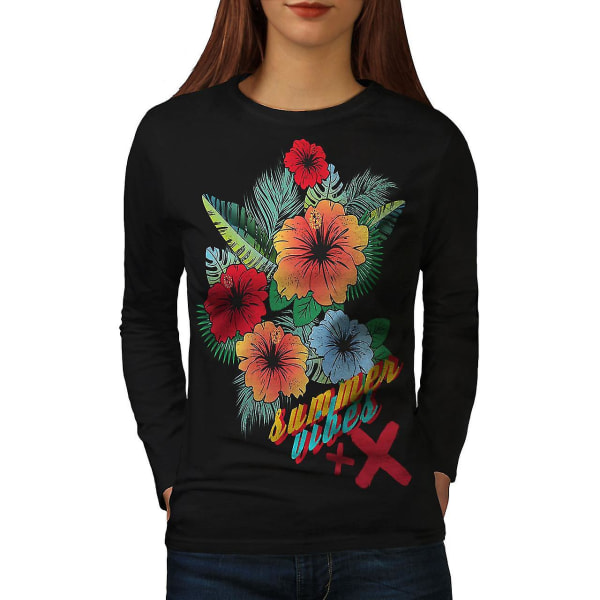Summer Vibe Suny Women Blacklong Sleeve T-shirt | Wellcoda M