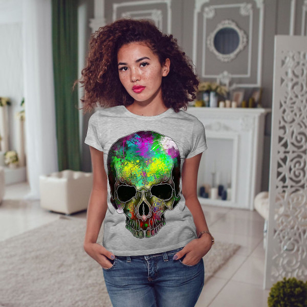 Rainbow Paint Skeleton Women Greyt-shirt S