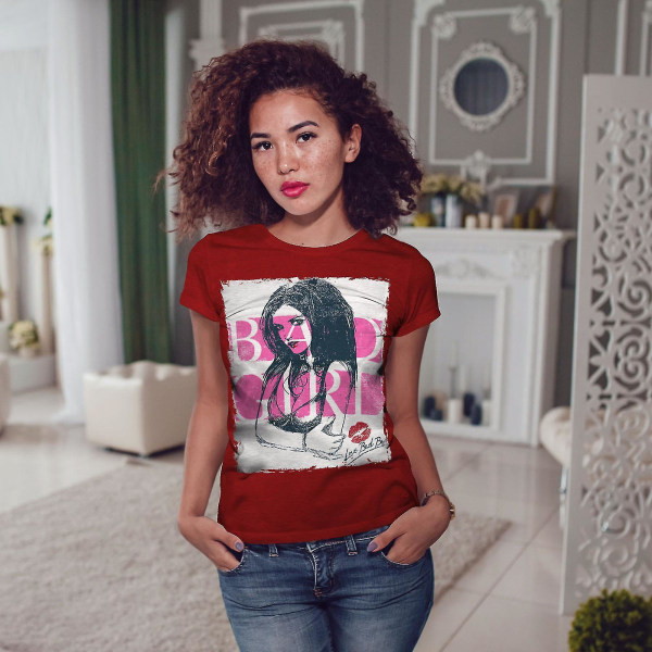 Kiss Girl Hot Naken Sexig Dam Röd-skjorta L