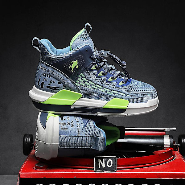 Barn Basketskor Andas Sneakers Pojkar Flickor Sportskor Yjf35 Blue 34