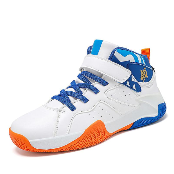 Basketskor för barn Mode Pojkar Flickor Sneakers Andas Sportskor 391 WhiteBlue 37