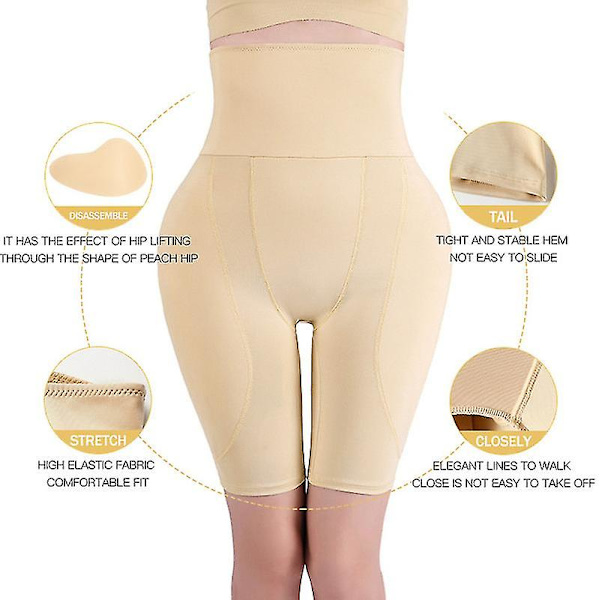 Shapewear Vadderad Butt Lifter Trosor High Waist Trainer För Kvinnor Magkontroll Kroppsformare Höftförstärkare Lår Slim BEIGE 4XL