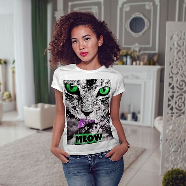 Meow Kitty Paw T-shirt för söt katt för kvinnor M