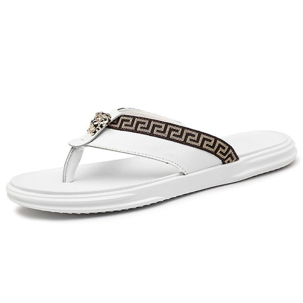 Herrflip-flops Läder Casual Sandaler Tofflor Mode Trend Strandskor 20223 White 41