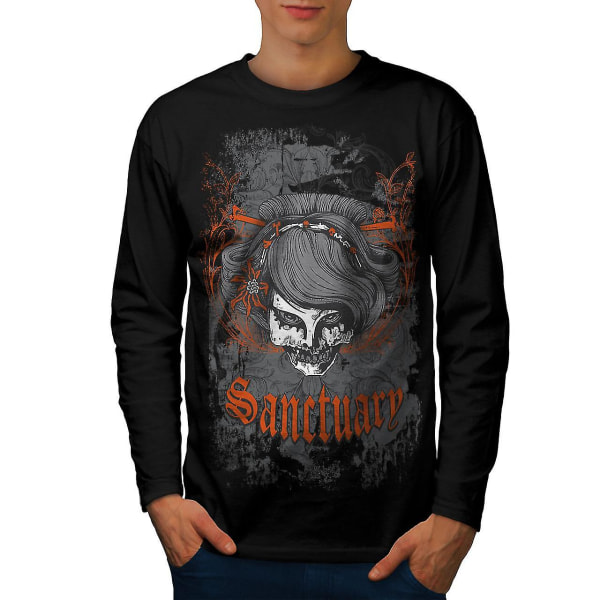 Orange Death Skull Män Blacklong Sleeve T-shirt | Wellcoda XL