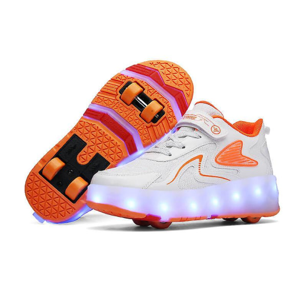 Barnsneakers Dubbelhjulsskor Led Light Shoes 118 WhiteOrange 36