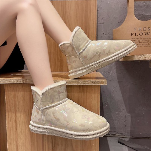 Dam Vinterstövlar Snow Boot Plysch Varma Skor Vattentät Boot X-01 Beige 38