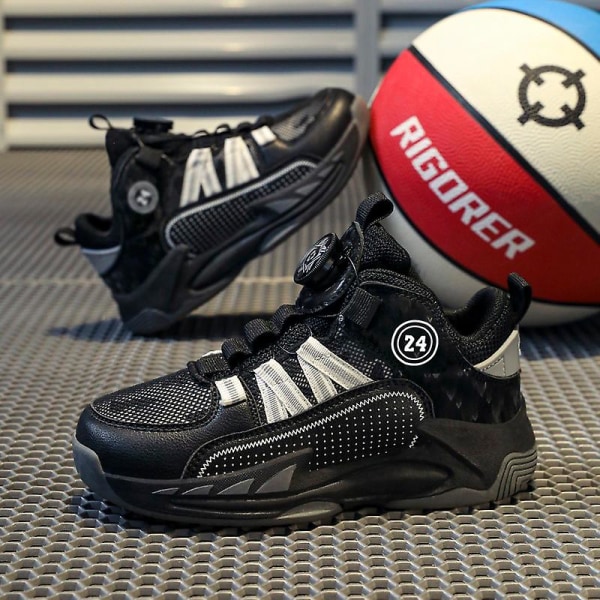 Basketskor för barn Mode Pojkar Flickor Sneakers Sportskor som andas 3Al813 Black 37