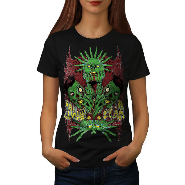 Star Monster Grön Kvinnor Svart T-shirt | Wellcoda M