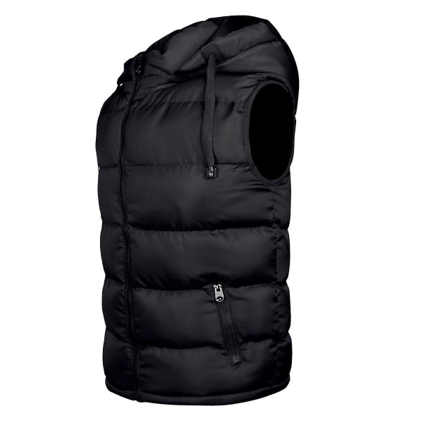 Avtagbar huva för män Vindtät ärmlös ytterplagg Enfärgad Zip Warm Puffer Vest XL