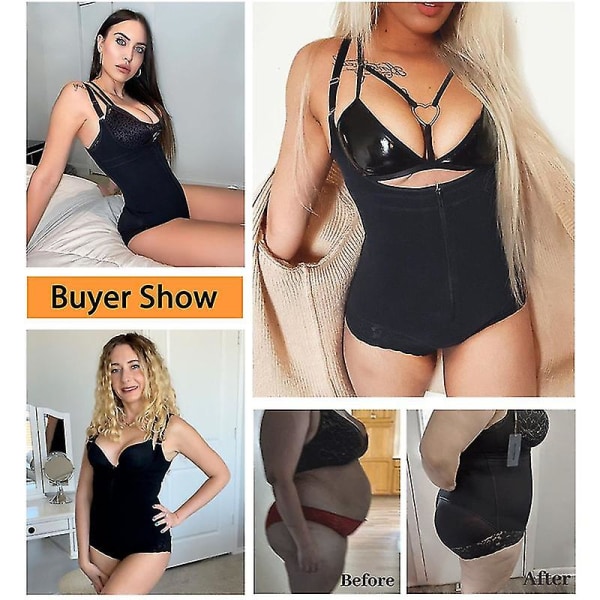 Lequeen Dam Magkontroll Fajas Colombianas Body Shaper Dragkedja Platt Mage Shapewear Colombianskt reducerande gördel Shaperwear för hela kroppen Blcack S