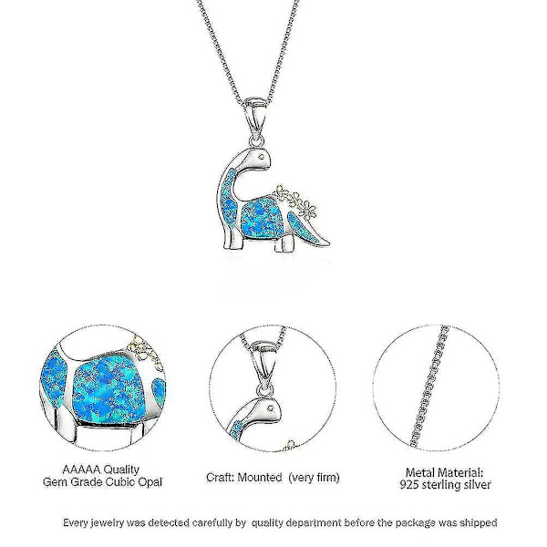 (blå) Söt dinosauriehalsband 925 Sterling Silver Opal smycken