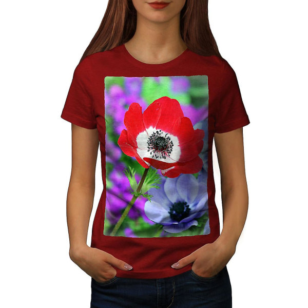 Flower Field Art Kvinnor Röd-skjorta XL