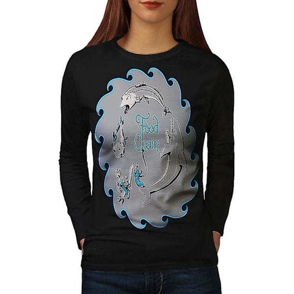 Livsmedelskedja Fisk Kvinnor Svart Långärmad T-shirt | Wellcoda M