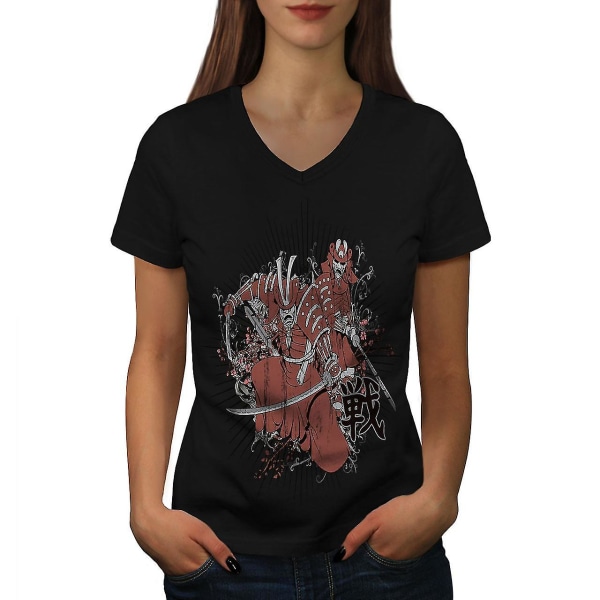 Warrior Fantasy Katana Dam T-shirt med svart v-ringad hals 3XL