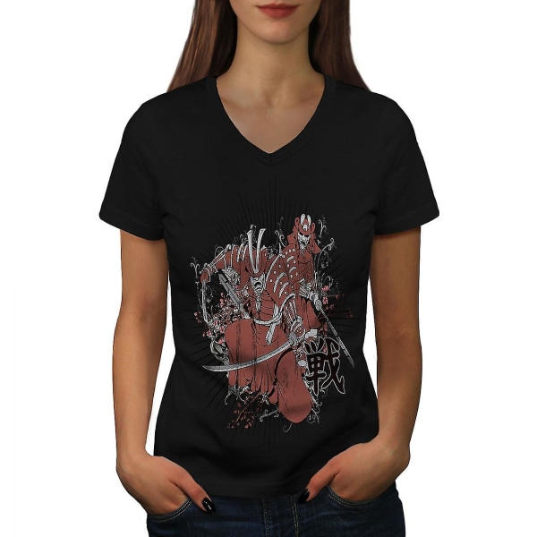 Warrior Fantasy Katana Dam T-shirt med svart v-ringad hals XXL