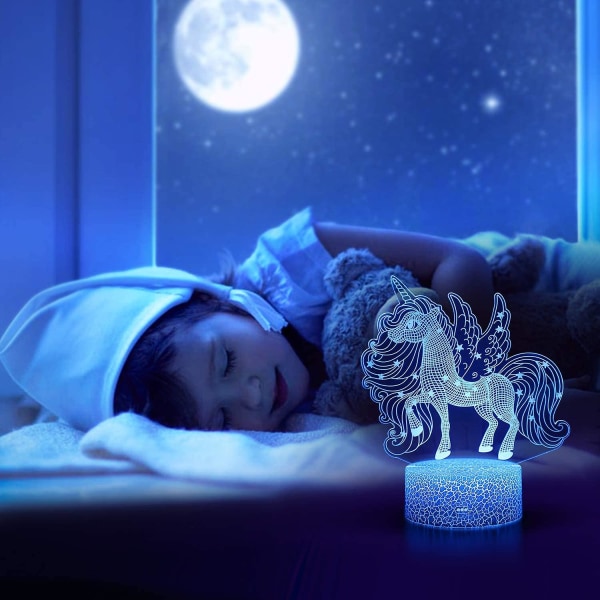 Enhörningsnattlampa för barn, 3d illusionslampa 16 färger som ändras med fjärrkontroll, födelsedags- och semesterpresent för barn Flickor (unicorn2)