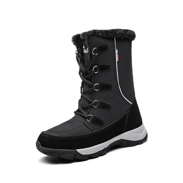 Dam Vinterstövlar Snow Boot Plysch Varma Skor Vattentät Boot 1621 Black 40