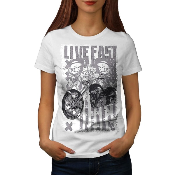 Live Usa Flag Biker Women Whitet-shirt L
