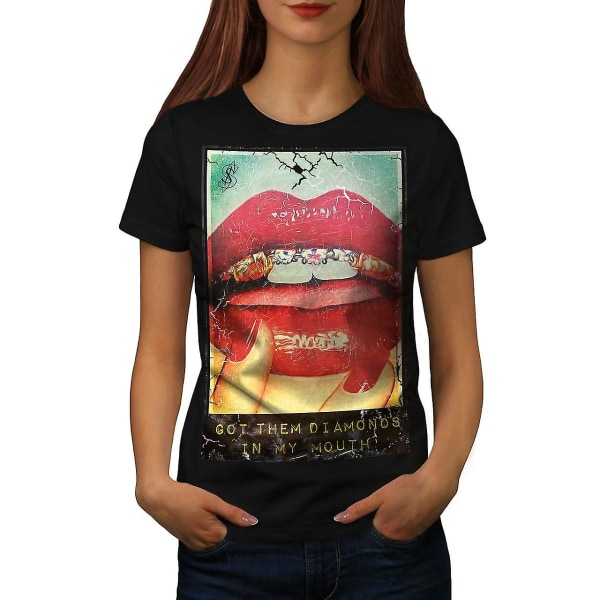 Läppar Girl Nail Fashion Women Blackt-shirt XL