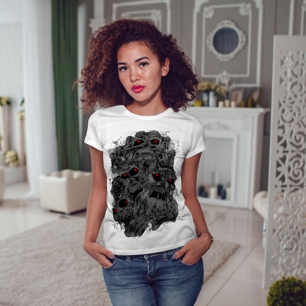 Skrämmande Demon Beast Skull Whitet-shirt för kvinnor 3XL