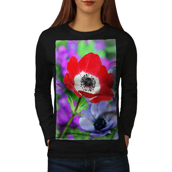 Flower Field Art Kvinnor Blacklong Sleeve T-shirt XL