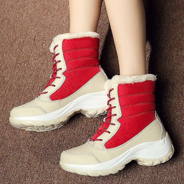 Dam Vinterstövlar Snow Boot Plysch Varma Skor Vattentät Boot 1617 Red 41