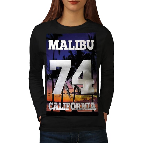 Malibu California Svart långärmad T-shirt för kvinnor XXL