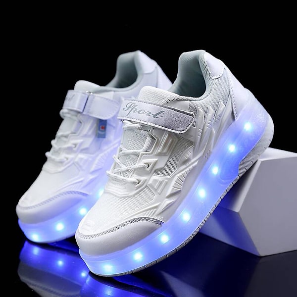 Barnsneakers Dubbelhjulsskor Led Light Skor q7 White 28